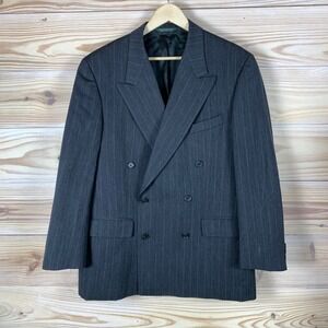 Double Breasted Fabrizio Cellini Blazer Men 44R Grey Pinstripe Pure New Wool VTG